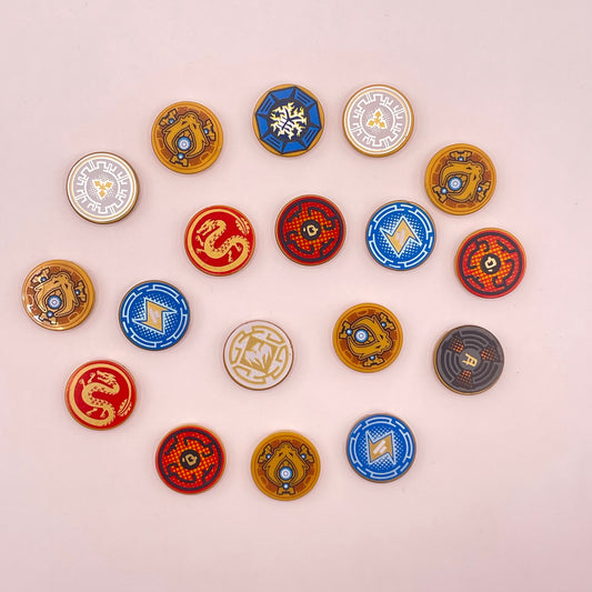 LEGO Printed 2x2 Circle Tiles, Gold,  Ninjago, 16 Pieces