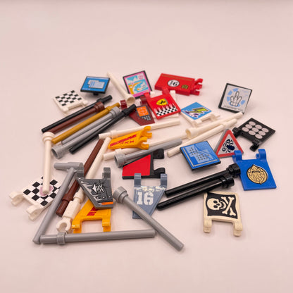 LEGO Mixed Printed and Stickered Flags / Poles, 40 Pieces