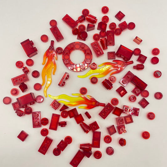 LEGO Transparent Red, Mixed Pieces with Flames, (100 Pieces)