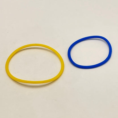 LEGO Rubber Bands, Yellow 4 1/8, Blue 3 1/3, Technic, 2 Pieces