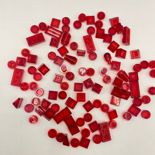 LEGO Transparent Red, Mixed Pieces, (100 Pieces)