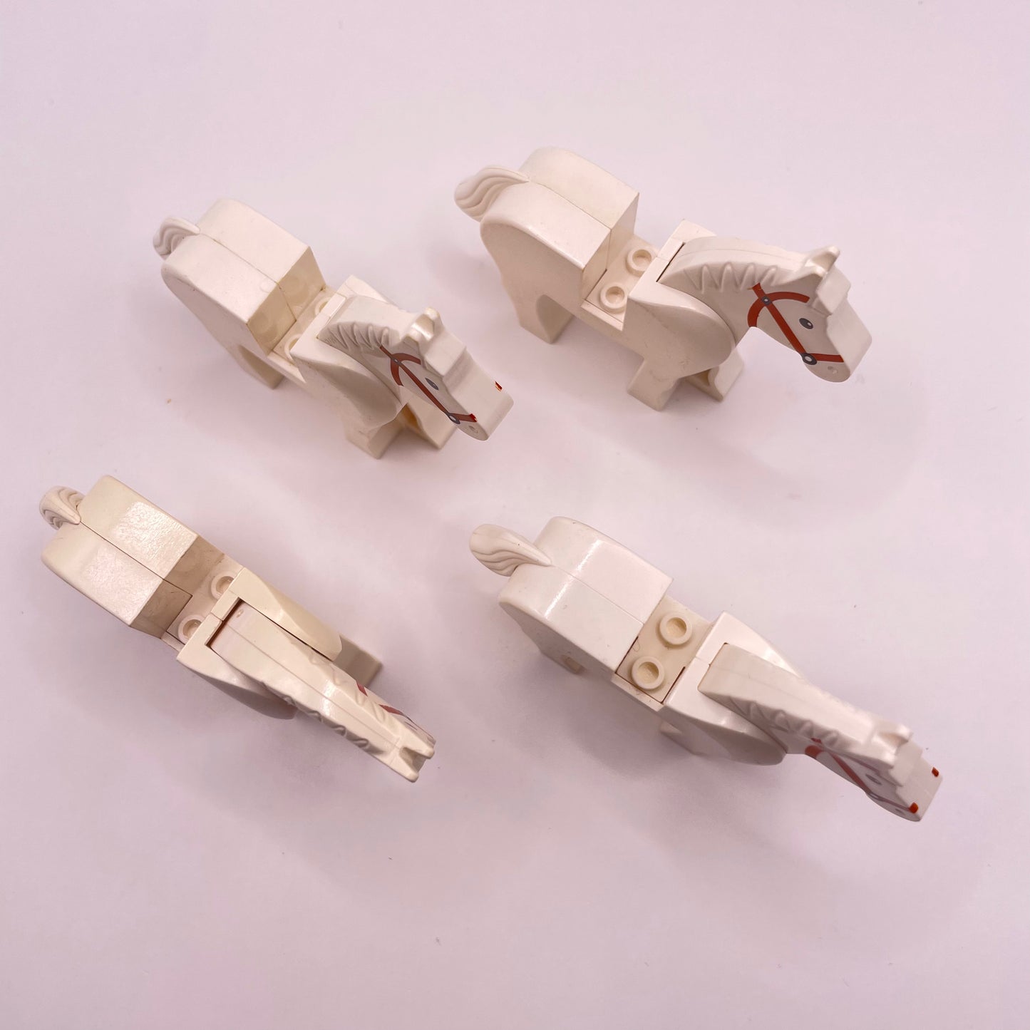 LEGO White Horse with Black and White Eyes, Animal, Castle, Knight (4 Pack) Marked, Colour Faded