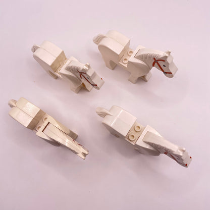 LEGO White Horse with Black and White Eyes, Animal, Castle, Knight (4 Pack) Marked, Colour Faded