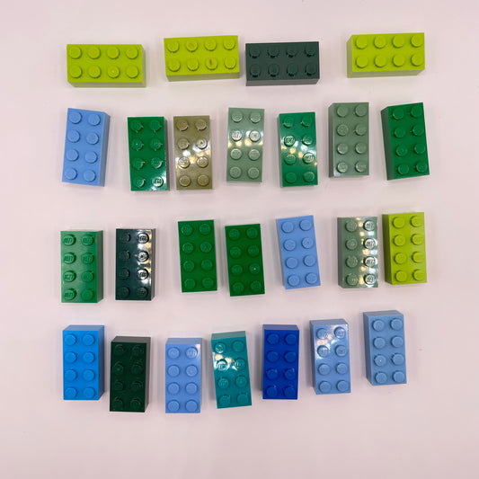 LEGO 2 x 4 Bricks, Mixed Blues and Greens, 25 Pieces