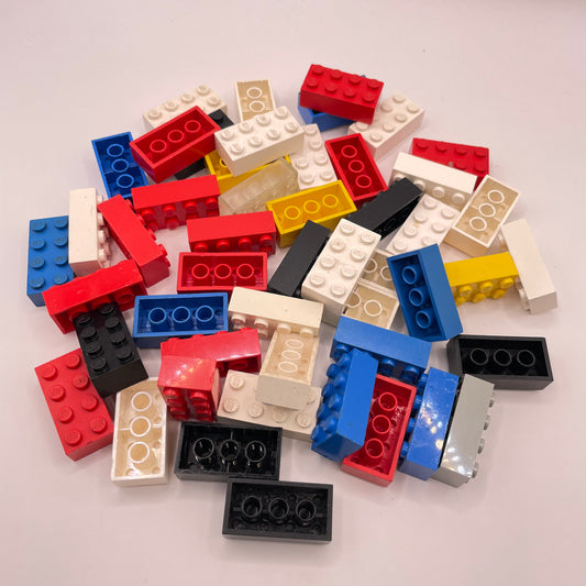 LEGO 2 x 4 Bricks, Mixed Colours, 50 Pieces, Good/Fair condition