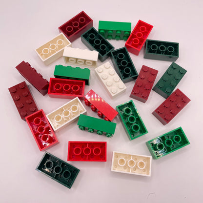 LEGO 2 x 4 Bricks, Mixed Colours, Christmas, 25 Pieces