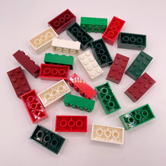 LEGO 2 x 4 Bricks, Mixed Colours, Christmas, 25 Pieces