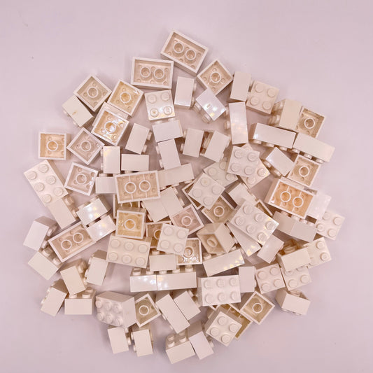 LEGO Bricks, Short, 2x Wide, White, Approx. 135g