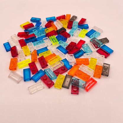LEGO Plates 1x2, Transparent, Mixed Colours, (100 Pieces)