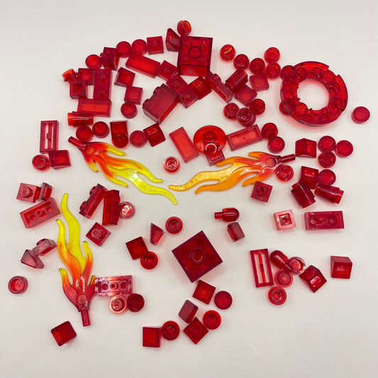 LEGO Transparent Red, Mixed Pieces with Flames, (100 Pieces)