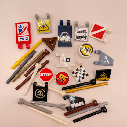 LEGO Mixed Printed and Stickered Flags / Poles, 30 Pieces