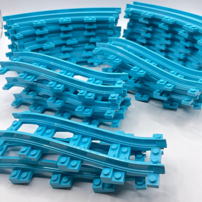 LEGO Train Track, Narrow Gauge, Medium Azure, 16 Curves, 8 Ramps, (24 Pieces total)
