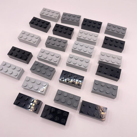 LEGO 2 x 4 Bricks, Black and Grey, 25 Pieces