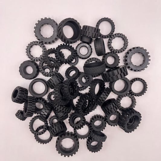 LEGO Tyres, Mixed Sizes, Black, Vehicle Pieces, Approx. 100g