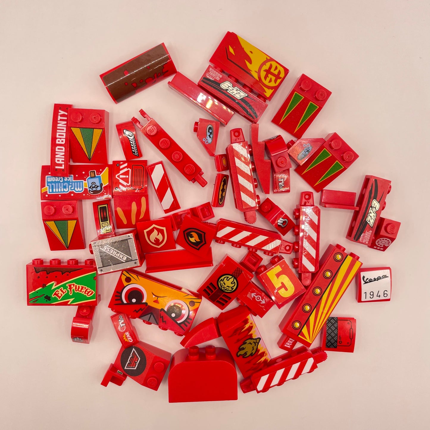 LEGO  Stickered Pieces, Mixed Red, Approx. 60g