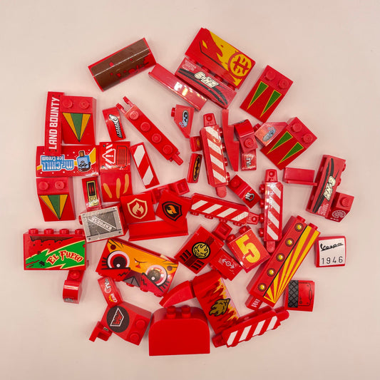 LEGO  Stickered Pieces, Mixed Red, Approx. 60g
