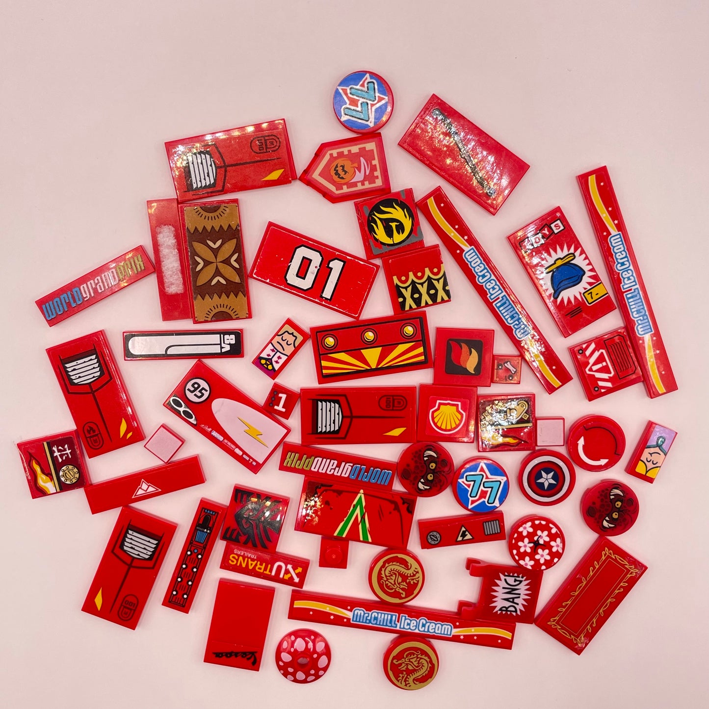 LEGO  Stickered Pieces, Tiles, Red, 50 pieces