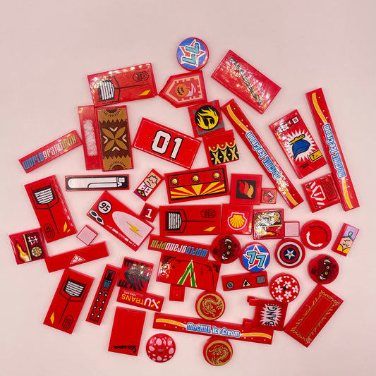 LEGO  Stickered Pieces, Tiles, Red, 50 pieces