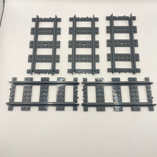 LEGO Dark Bluish Grey, RC Train Track, Straight, 5 Pieces