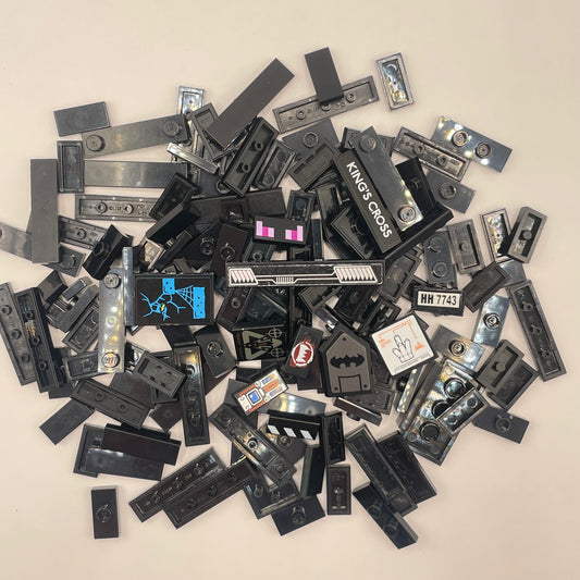 LEGO Small Tiles With Stickers, Black, Approx. 50g