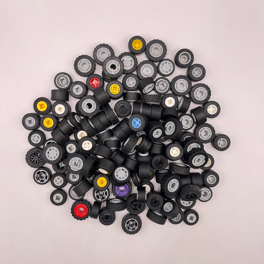 LEGO Small Mixed Wheels, Mixed Colours, Vehicle Pieces, Approx. 130g
