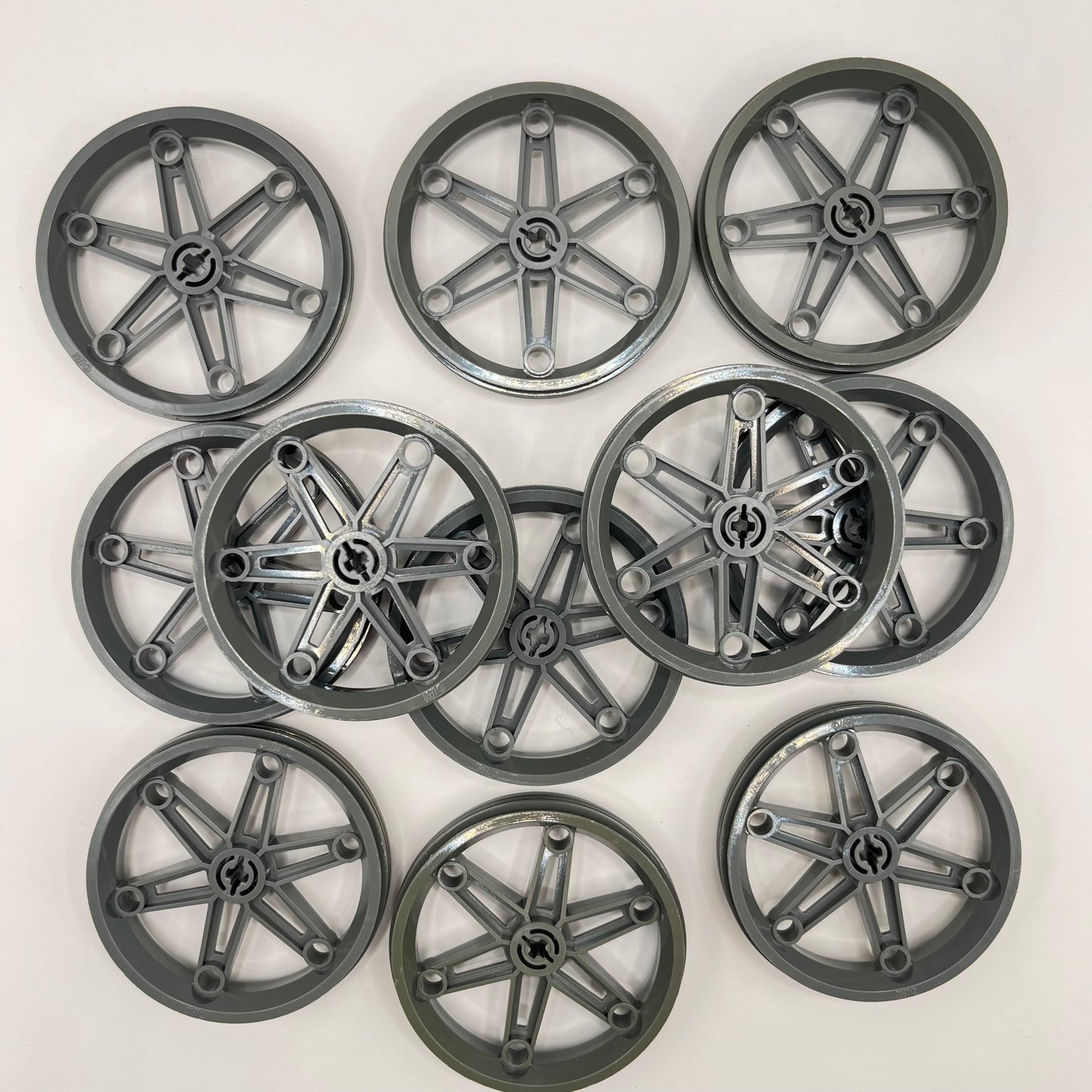 LEGO Motorcycle Wheel, 61.6 x 13.6, Dark Bluish Grey, Vehicle, 12 Pieces, Colour faded