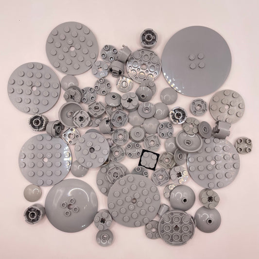 LEGO Round Mixed Plates and Bricks, Light Bluish Grey, Approx. 60g