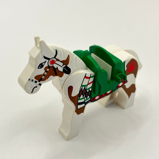 LEGO White Horse with Green Blanket, Movable Head and Green Saddle with Two Clips. 2 Pieces