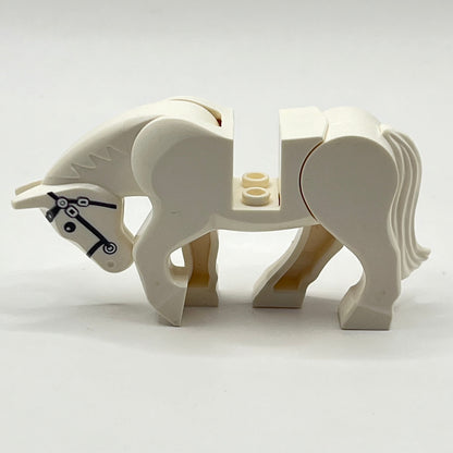 LEGO White Horse Movable Head and Legs, Black Bridle, 1 Piece