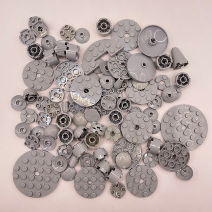 LEGO Round Mixed Plates and Bricks, Light Bluish Grey, Approx. 65g