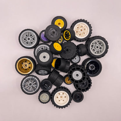 LEGO Mixed Wheels, Mixed Colours, Vehicle Pieces, Approx. 220g