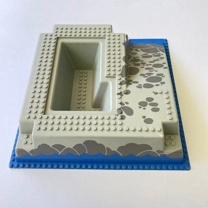 LEGO Baseplate Raised, Light Grey, Ramp and Pit with Blue Water Around, 32x32, From Eldorado Fortress and Imperial Trading Post, Very Rare.