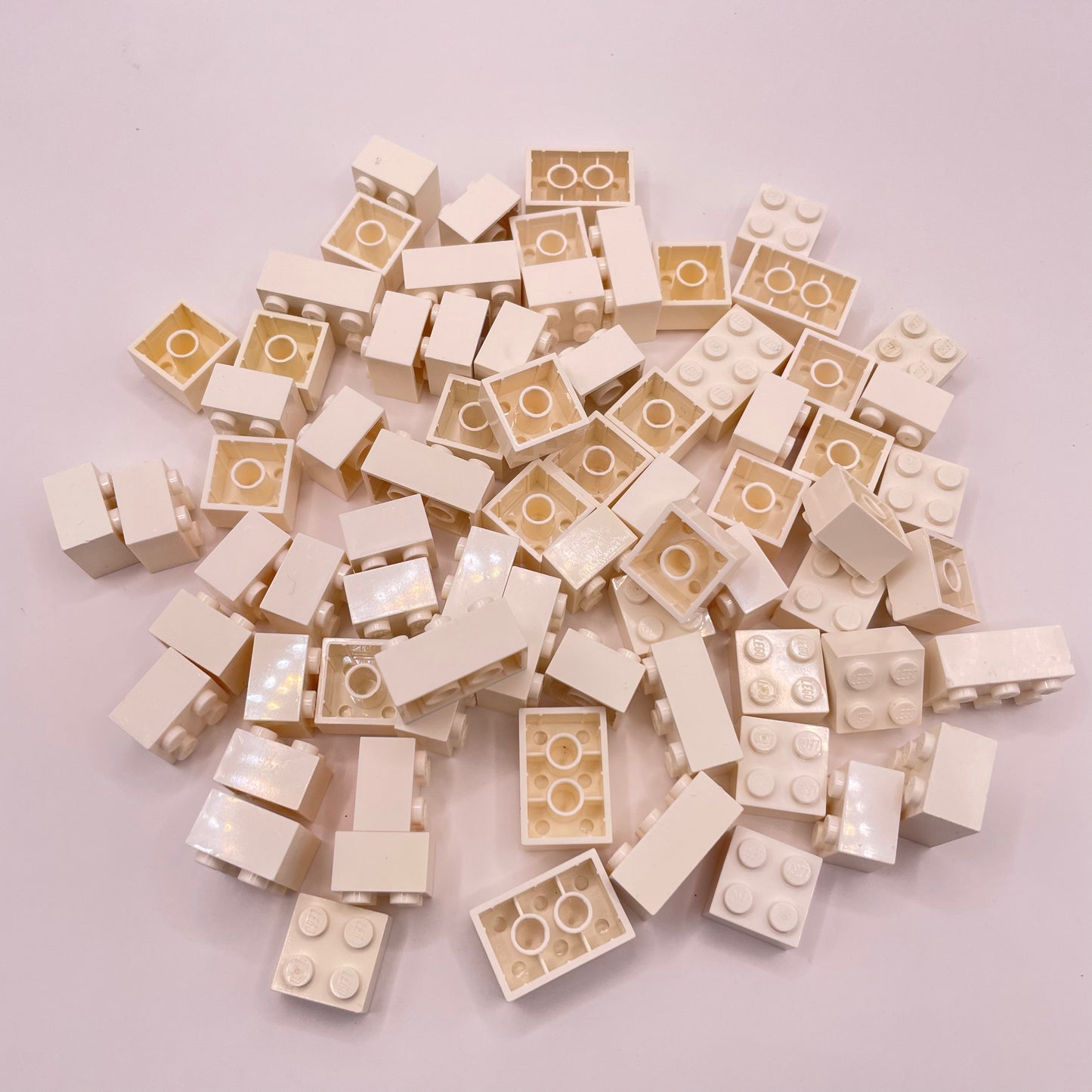 LEGO Bricks, Short, 2x Wide, White, Approx. 100g