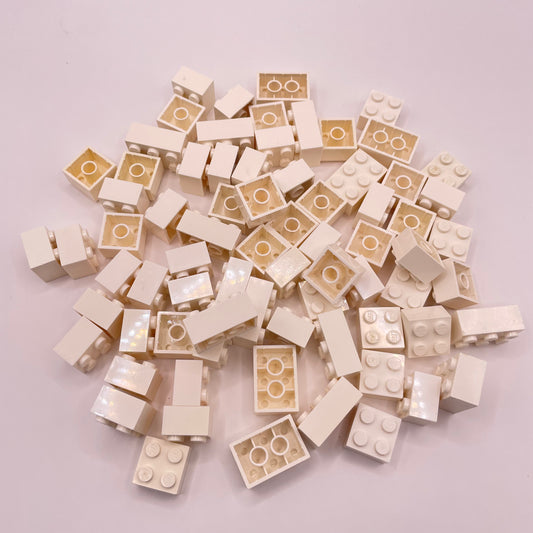 LEGO Bricks, Short, 2x Wide, White, Approx. 100g