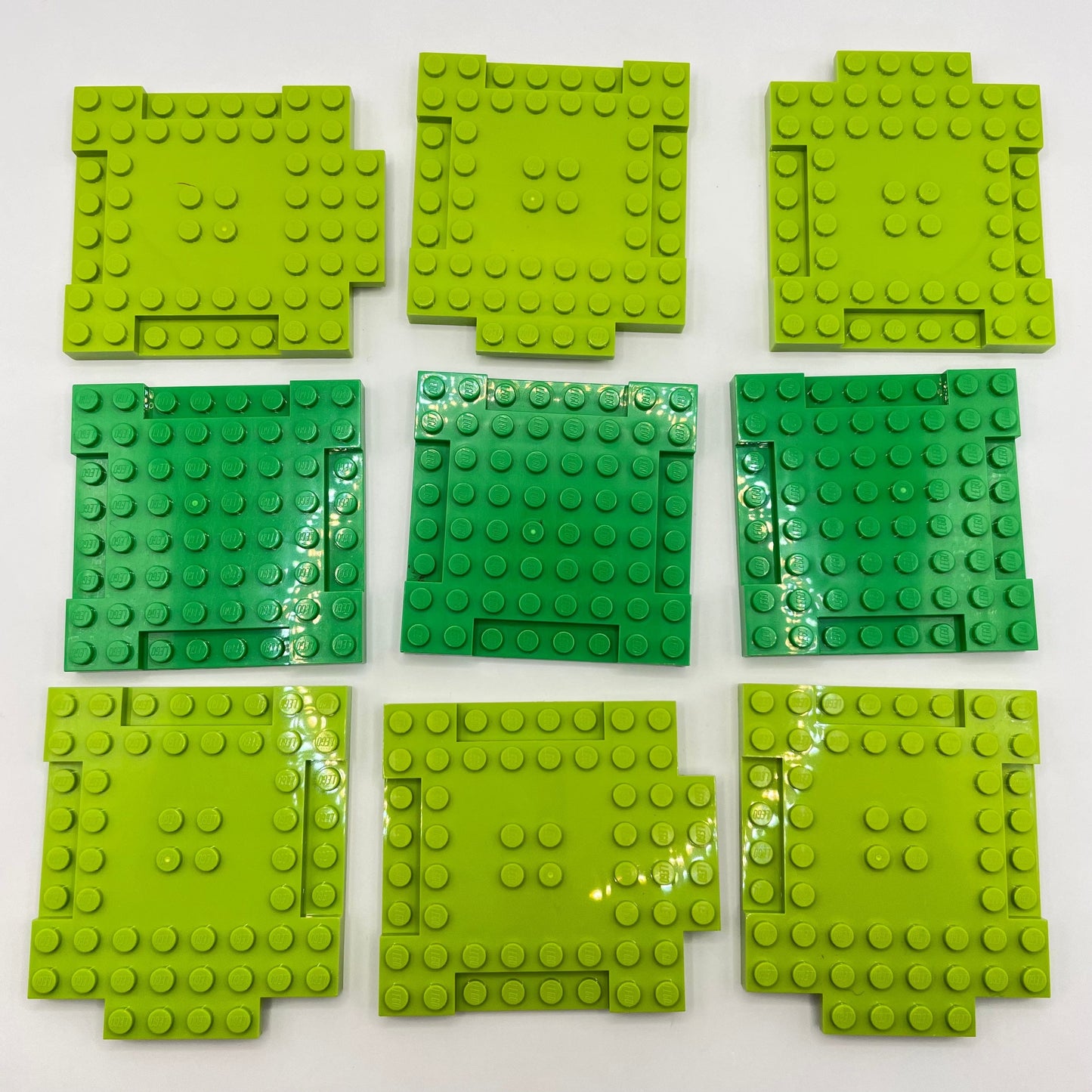 LEGO Modified Plates 8x8, Mixed Green, 9 Pieces