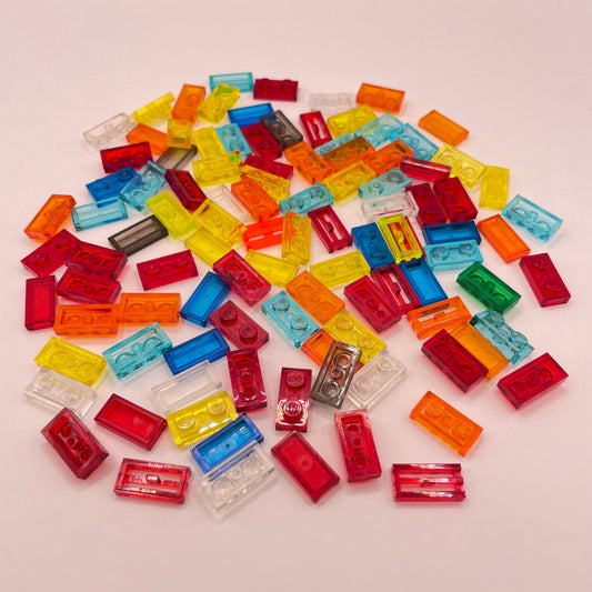 LEGO Mixed Colours Transparent, 1x2 Plates and Tiles, (100 Pieces)