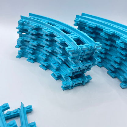 LEGO Train Track, Narrow Gauge, Medium Azure, 16 Curves, 8 Ramps, (24 Pieces total)