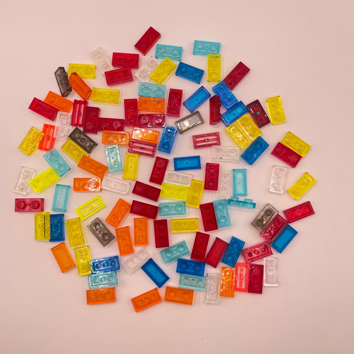 LEGO Plates 1x2, Transparent, Mixed Colours, (100 Pieces)