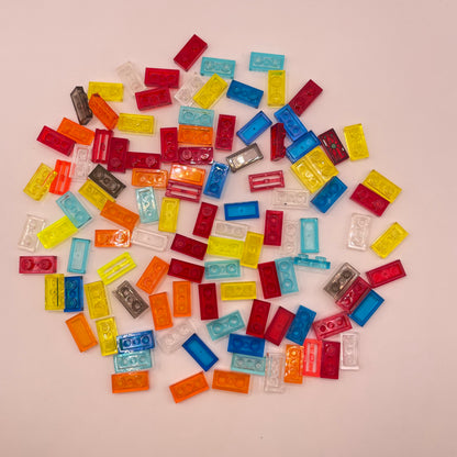 LEGO Plates 1x2, Transparent, Mixed Colours, (100 Pieces)