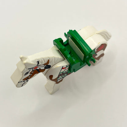 LEGO White Horse with Green Blanket, Movable Head and Green Saddle with Two Clips. 2 Pieces