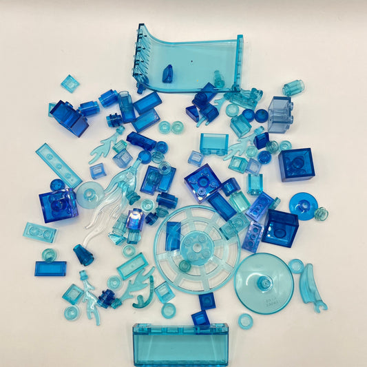 LEGO Transparent Blue, Mixed Pieces with Waterfall, (100 Pieces)