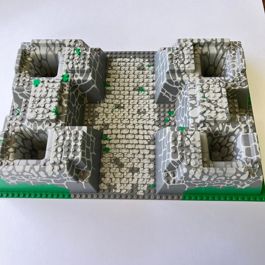 LEGO Baseplate Raised, Four Corner Pits with Grey Rock Pattern, Grey, 32x48