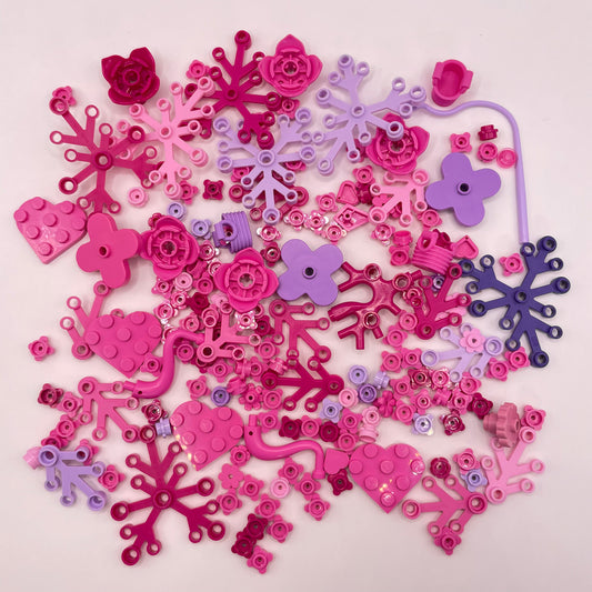 LEGO Leaves, Flowers, Hearts, Mixed Pink and Purple, Approx. 45g