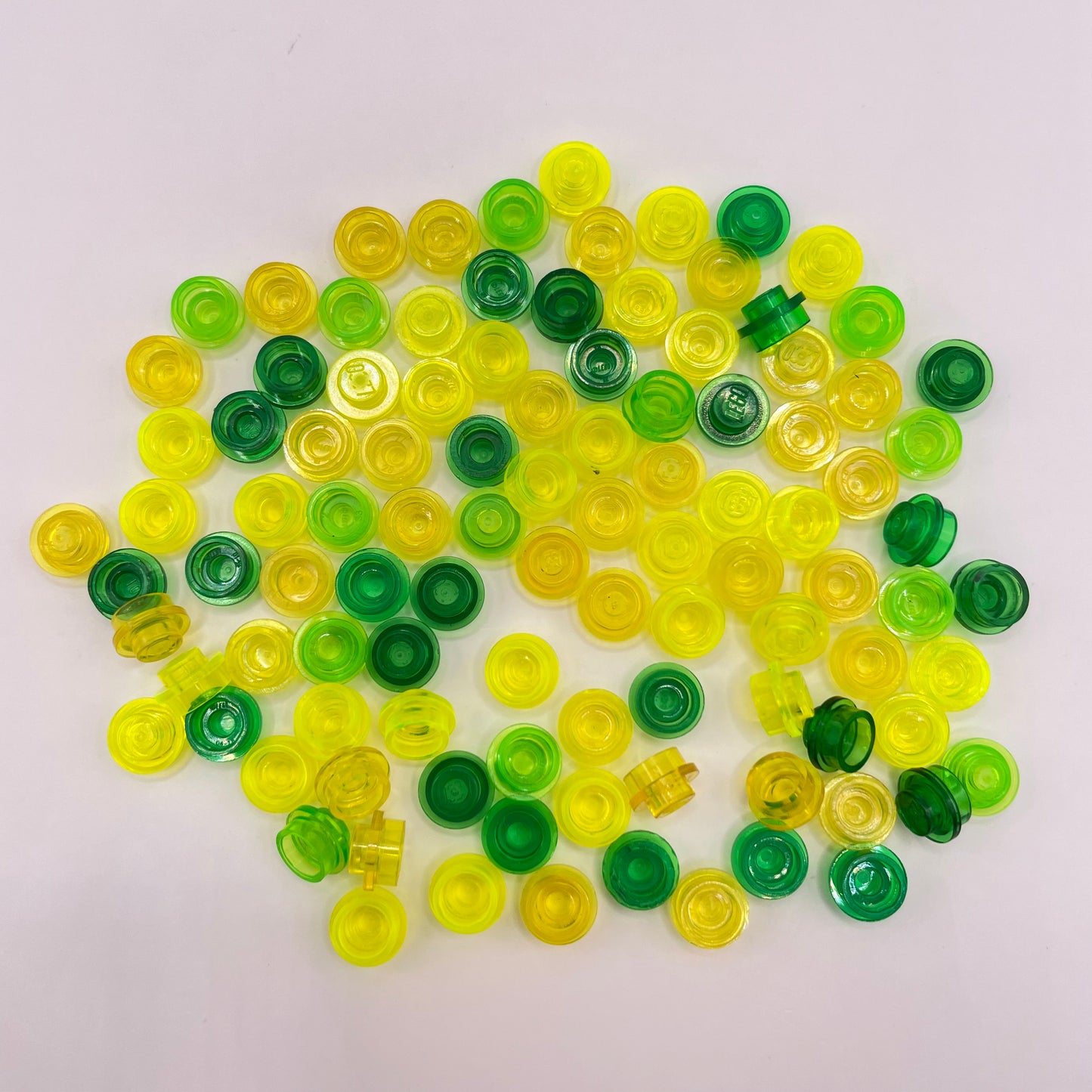 LEGO  Yellow And Green ,Transparent, 1x1 Round, (100 Pieces)