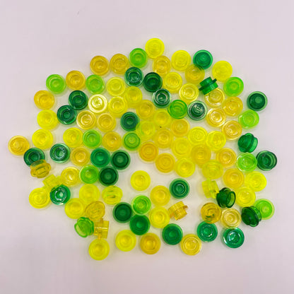 LEGO  Yellow And Green ,Transparent, 1x1 Round, (100 Pieces)