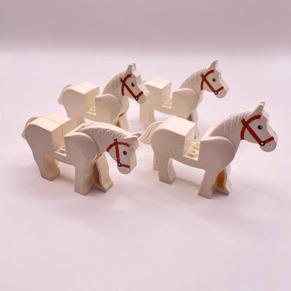 LEGO White Horse with Black and White Eyes, Animal, Castle, Knight (4 Pack) Marked, Colour Faded