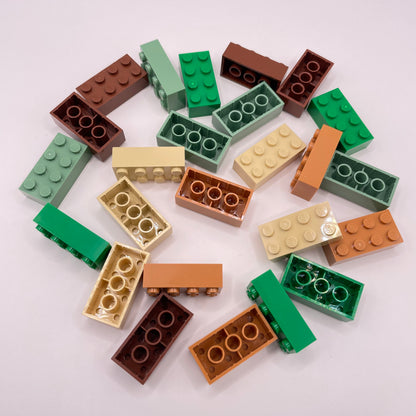 LEGO 2 x 4 Bricks, Earth Tones, Mixed Colours, 25 Pieces