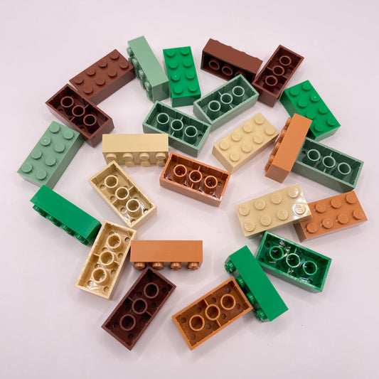 LEGO 2 x 4 Bricks, Earth Tones, Mixed Colours, 25 Pieces