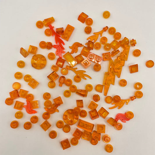 LEGO Transparent Orange, Mixed Pieces with Flames, (100 Pieces)