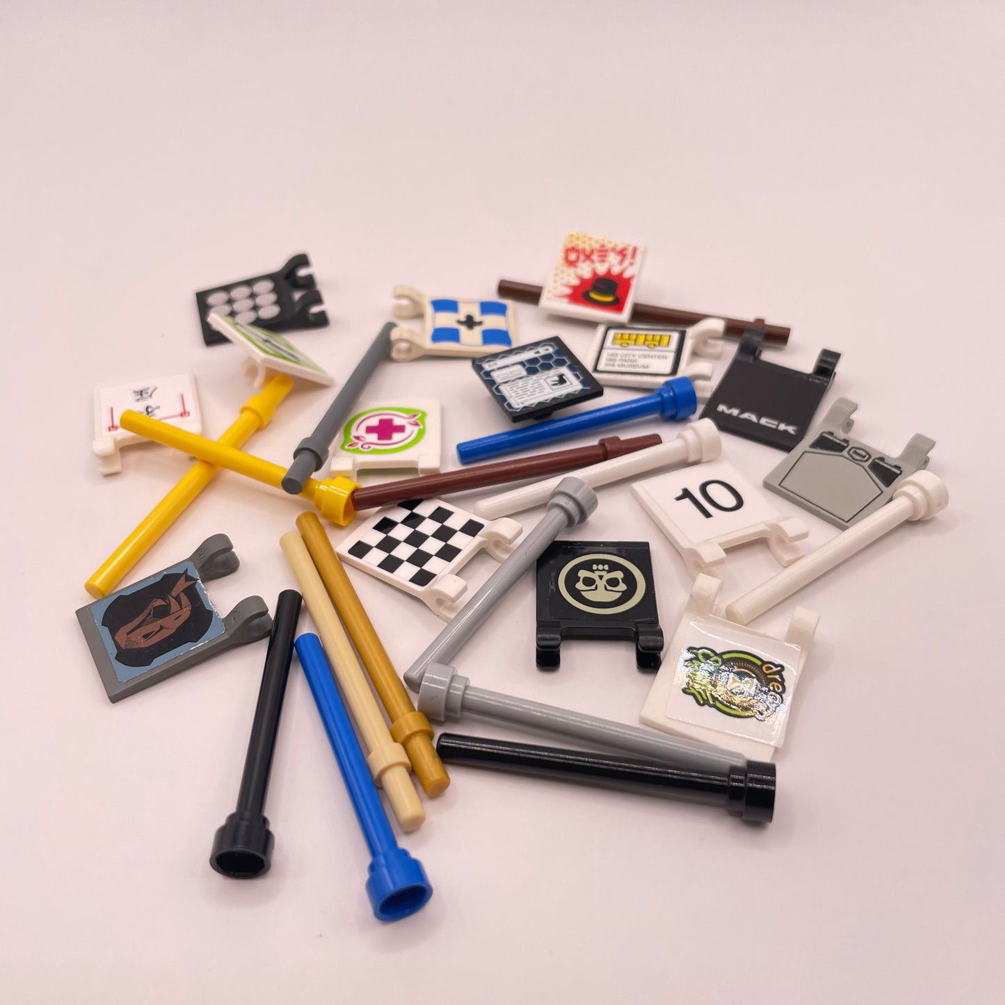 LEGO Mixed Printed and Stickered Flags / Poles, 30 Pieces